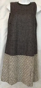 DVF dress Black & white tweed Drop Waist Car wash Skirt leather trim size 10 - Picture 1 of 12