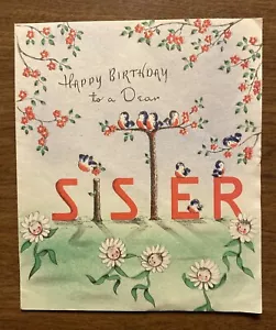 Vintage 1940s Happy Birthday Card for Sister Anthropomorphic Plants Dancing USA - Picture 1 of 12