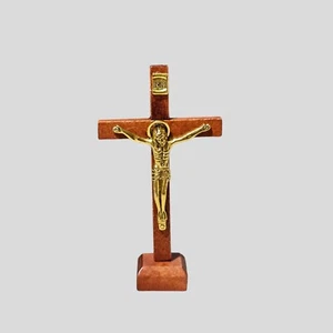 Crocifisso in Legno Massello Piccolo Sacro Cuore Missioni Piccolo Alto 4 Pollici Supporto Tavolo Cruscotto - Foto 1 di 7