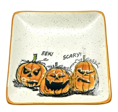 Juego de 4 platos de aperitivo de tinta de calabaza de 5x5” de Blue Sky ELI+ANA cerámica Halloween Foto 1 de 4