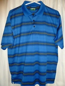 Ben Hogan Mens L Performance Blue Navy Yellow Stripe Breathable Golf Polo Shirt - Picture 1 of 4