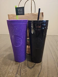 Vaso Starbucks Halloween 2024 Salpicaduras Púrpura Brilla en la Oscuridad y Goteo Negro - Imagen 1 de 3