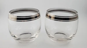 Vintage Roly Poly Silver Rim Bar Glasses 8 oz Mid Century MCM Barware Set of 2 - Picture 1 of 5
