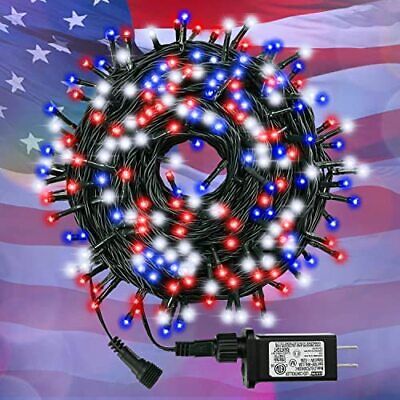 200LED Outdoor String Lights  Decorations 66FT Red White And Blue Lights 8 Modes • 14.99$