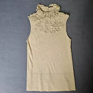 Camiseta sin mangas de cachemir S con volantes Magaschoni botón perla dinero antiguo femenino romántico - Imagen 1 de 9