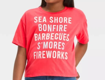 Mad Engine Girls' Americana Boxy Short Sleeve Red Graphic T-Shirt Various SZ NWT - Image 1 of 2