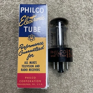 PHILCO 6SN7GTB AUDIO VACUUM TUBE TESTED VINTAGE BLACK PLATES A911.C - Bild 1 von 3