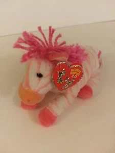 TY Beanie Baby 2.0 Bubble Gum The White and Pink Zebra 2008 7" Long Near Mint  - Picture 1 of 4
