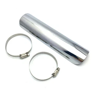 Motorrad Auspuffrohr Schalldämpfer Rohr Hitzeschild Schutzblech Abdeckung Chrom - Picture 1 of 4