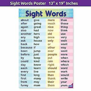 First Grade Sight Words Chart for Kids - High Frequency Words for Children