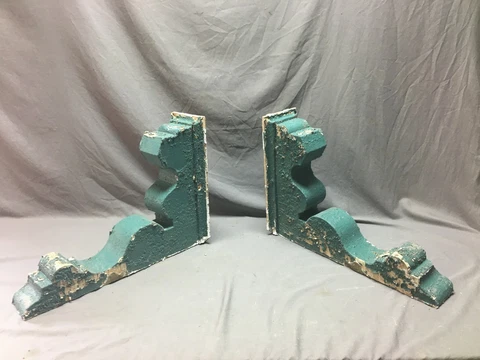 Pair Antique Wood Corbel Roof Bracket Victorian Shabby Green Old Vintage 753-20B Cover