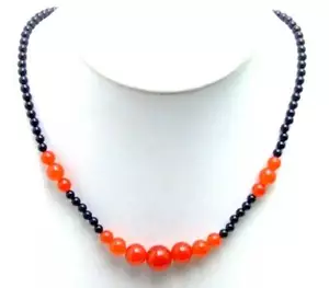 6-12mm Red Jade Pendant Necklace for Women 4mm Round Black Agate 18" Chokers - Picture 1 of 3