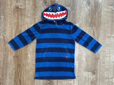 Mini Boden Boys, Size 6-7 Toweling Hoodie Swim Cover Up, Blue Stripe SHARK - Image 1 of 4