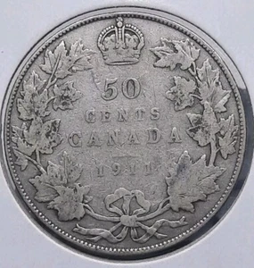 Canada 1911 Scratches King George V Silver 50 Cents - Imagen 1 de 2
