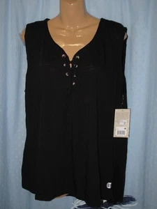 Balance Collection Women's 2X Black Sleeveless Top T-Shirt Tank Lace Up Tie - Picture 1 of 2