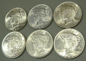Lot von (6) Peace Dollars - Stempelglanz (1922 x1 und 1923 x5)(Lot#967) - Bild 1 von 5