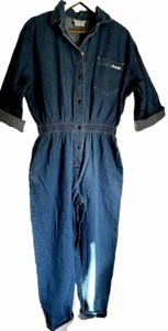 Vintage Denim Jean Jumpsuit Jumper Overall’s Size (XL) Snap Front/Elastic Waist - Picture 1 of 9