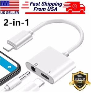 2 in 1 Audio Splitter Adapter Charger 3.5mm Earphone for iPhone 12 11 8 X MAX XR - Picture 1 of 4