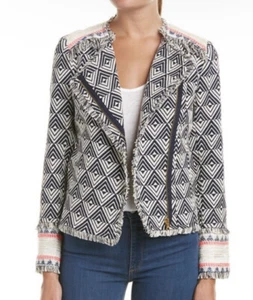 Trina Turk Tia Jacke Blazer rosa schwarz Fransen Größe 4 gebraucht, in einwandfreiem Zustand - Bild 1 von 10