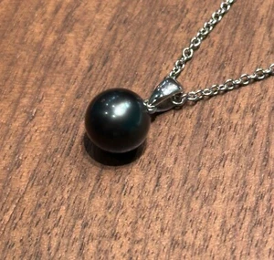 MIKIMOTO Black Pearl 8.8mm K18 WG White Gold Pendant Necklace Accessory Used - Picture 1 of 6