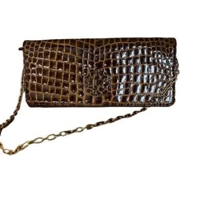 BOLSO DE MANO/HOMBRO ANTONIO MELANI MARRÓN IMITACIÓN CHAROL COCODRILO EN RELIEVE Foto 1 de 4