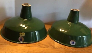 Two Vtg ELECTRO SILV-A-KING GREEN ENAMEL 14” Light Shades W/sockets NICE - Picture 1 of 8