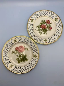 x2 Vintage Bavaria Arabella Atelier Porcelain Rose Lace Plates Hand Painted VGC - Picture 1 of 9