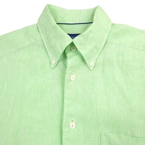 $205 Eton Slim Fit Solid Light Green Short Sleeve Linen Shirt Mens Size Small - Picture 1 of 12