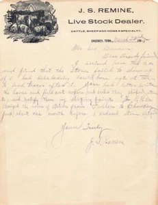 1905 CHUCKEY TN Documento LETTERA DI J.S. RIMINA RIVENDITORE BESTIAME Tennessee - Foto 1 di 2