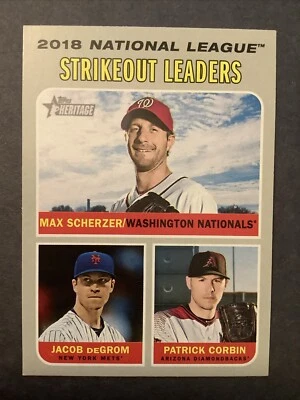 2019 Topps Heritage #71 NL Strikeout Leaders Scherzer deGrom Corbin - Image 1 of 2