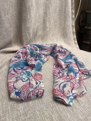 Scarf Hot Pink Blue Turquoise Beach Paisley Sheer Abstract Summer - Image 1 of 2