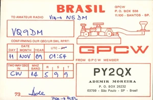 1989 QSL Card PY2QX to VQ9DM via N5DM Sao Paulo Brasil #1245 - Picture 1 of 2
