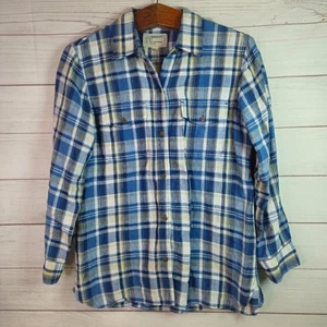 Women's Current/Elliott Blue Picnic Plaid Linen Long Sleeve Perfect Shirt Size 2 - Picture 1 of 11
