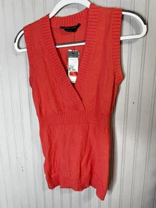 BCBGMAXAZRIA Sweater Top Womens Medium Coral Sleeveless V Neck Ribbed Knit - Picture 1 of 12