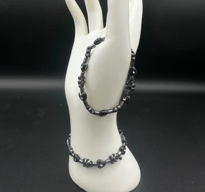 Pulsera Hematita Vintage Animales Tallados Negro Metálico Elastizada Años 90 5.5"" Y2K Foto 1 de 4