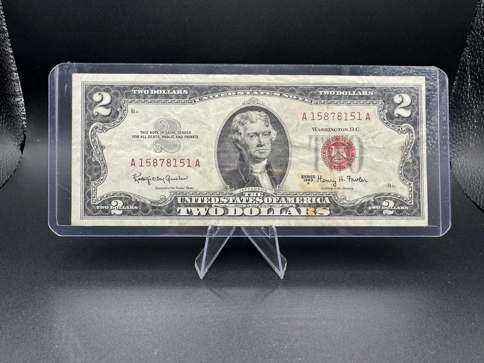 ❤️ 1963A $2 Red Seal • Jefferson Monticello Legal Tender Note 💵 A15878151A - Image 1 of 2