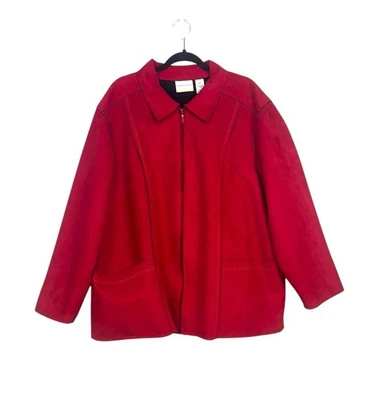 Chaqueta roja para mujer Alfred Dunner talla 24W imitación gamuza cremallera completa forrada de vellón Foto 1 de 4