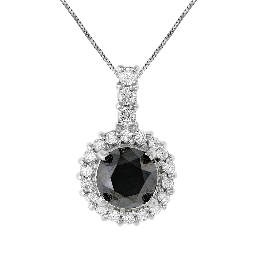 2 ct Black and White Diamond Pendant Necklace for Women in .925 Sterling Silver - Image 1 of 4