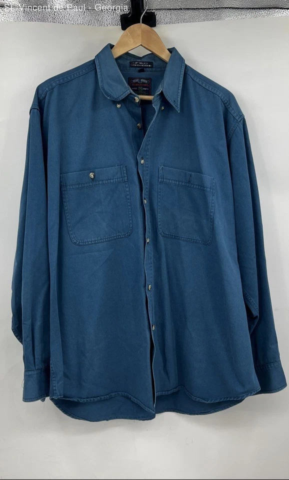 Members Only Blue Vintage Button Down Twill 100% Cotton Shirt Men's XL 90s - Image 1 of 4