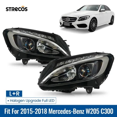 Halogen Upgrade Full LED For 2015-2018 Mercedes-Benz W205 C300 Headlight Pair - Image 1 of 4