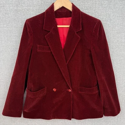 Blazer de Terciopelo Borgoña Doble Pecho Chaqueta Mujer Talla 6 Oficina Preppy Negocios Foto 1 de 4