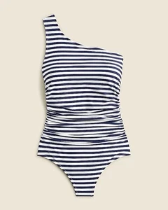 J.Crew Sleek Ruched One Shoulder One Piece Women’s 10 Blue White Striped Swim - Picture 1 of 8