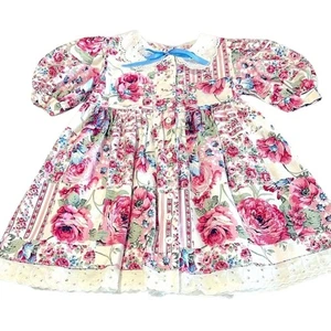 Demitasse Little Girls VTG Floral Dress Button Front Special Occasion Sz 6 USA - Picture 1 of 12