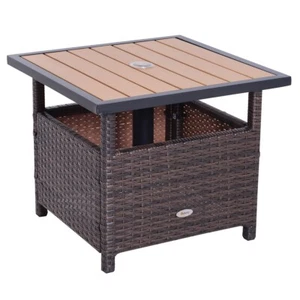 22 In Rattan Wicker Outdoor Patio Accent Side Table with Umbrella Insert Hole - Picture 1 of 15