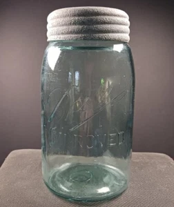 Aqua Blue Glass Quart Ball Improved Mason Fruit Jar triple L c.1900-10 canning - Picture 1 of 4