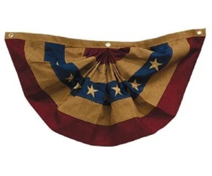 NEW American FLAG BUNTING BURLAP DK RED BLUE NATURAL BANNER 48"Wx24"H Patriotic - Picture 1 of 2