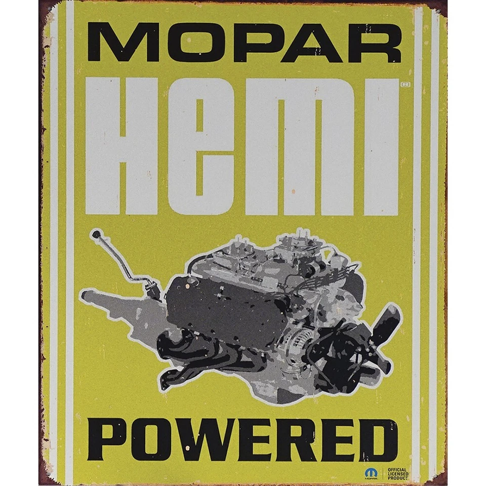 CHRYSLER Mopar HEMI Powered Tin Sign Vintage Engine Automotive Garage Decor