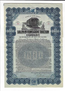 NEW JERSEY 1915 Salem & Pennsgrove Traction Company Bond Stock Certificate - Picture 1 of 3