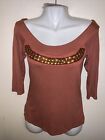 Women?S Yuka Off The Shoulder Brick Color Top With Beads 3/4 Sleeve Size Xl