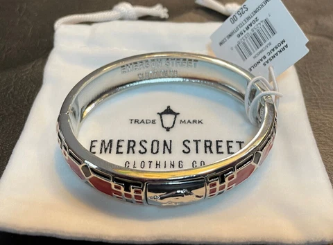 Arkansas Razorbacks Blk/Red Mosaic Bangle Enamel Silver Bracelet Emerson Street Cover